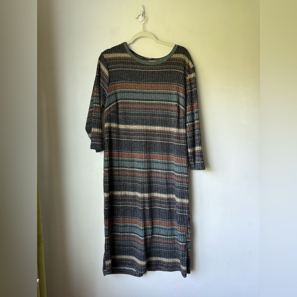 Vintage Y2K 00s Soho Apparel LTD Striped Ribbed Knit Midi Dress M/L